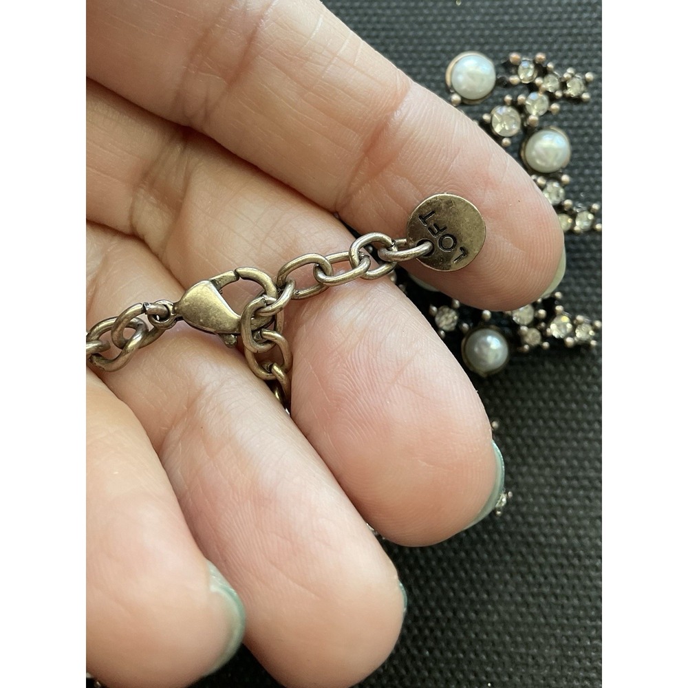 LOFT brand statement bib necklace Faux Pearl & Clear Rhinestone Estate Jewelry - Picture 5 of 6